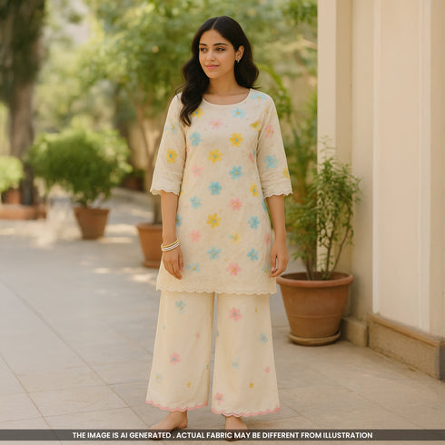 Thread Sequins Embroidered Mul Chanderi Fabric- F4520